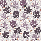 Retro Floral Pattern 11 Fabric featuring purple, lavender, mauve, and brown floral motifs on a cream background, repeating botanical design, quilting, cotton fabric, premium yardage, traditional inspired print, soft texture, vintage style textiles, eco-friendly fabric.
