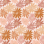 Retro Floral Pattern 4 Fabric, floral design, flowers, retro style, orange, brown, beige, pink, quilting, cotton, fabric, vintage, blooming, nature-inspired, seamless, textile, soft texture