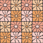 '- Retro Floral Pattern 5 Fabric - Vintage floral - Abstract flowers - Earth tones - Peach, tan, brown, pink - Quilting fabric - Soft texture - Square floral design