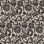 Retro Floral Pattern 6 Fabric featuring black floral silhouettes and leaves on a beige background, vintage style textile, cotton quilting material, traditional floral print, elegant botanical design, premium fabric suitable for quilting projects and crafts