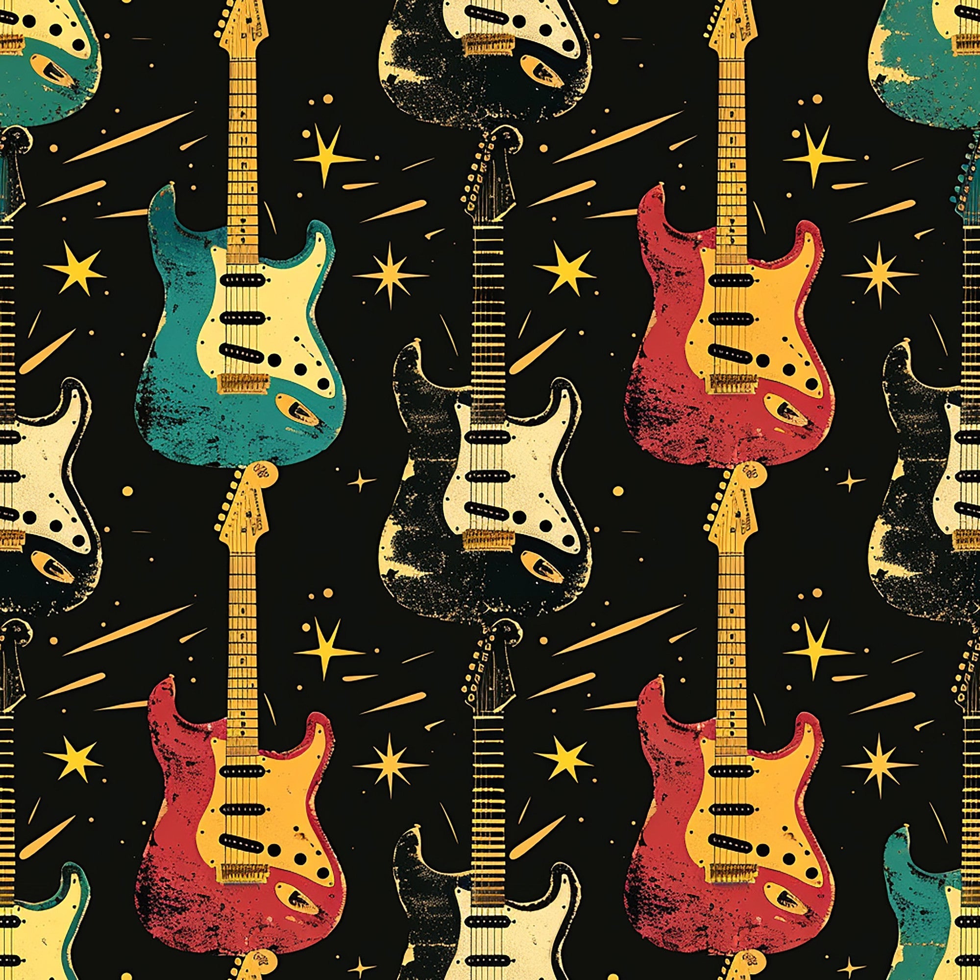 Rock Legends Guitars Pattern 4 Minky Fabric