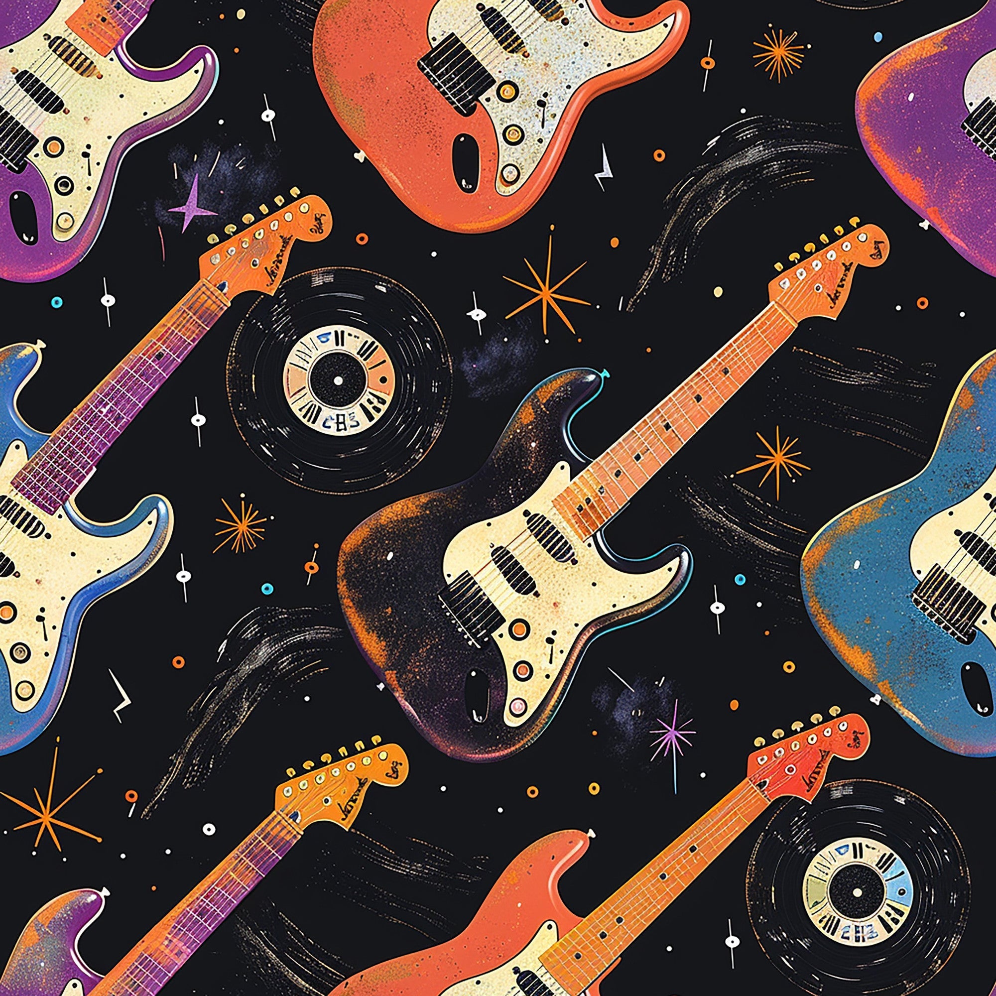 Rock Legends Guitars Pattern 7 Minky Fabric