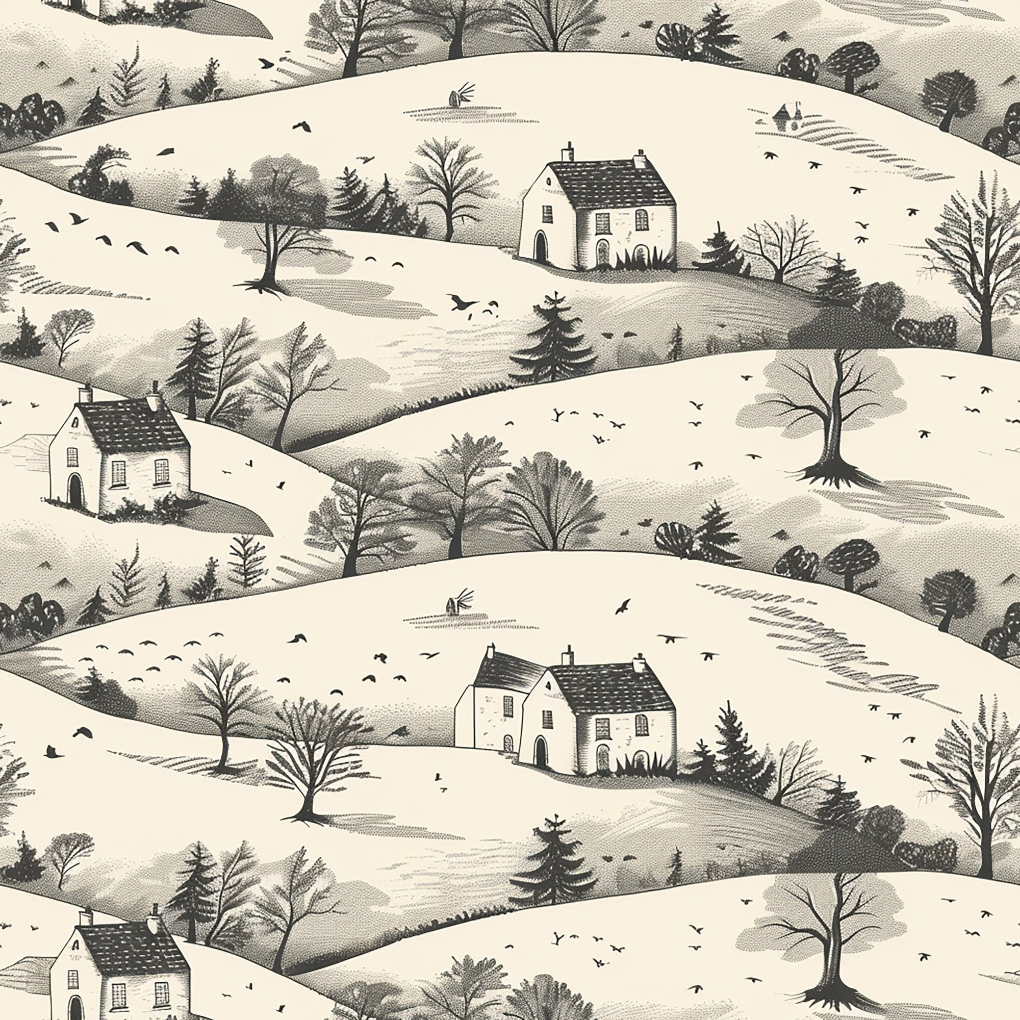 Countryside Cottages Pattern 2 Minky Fabric