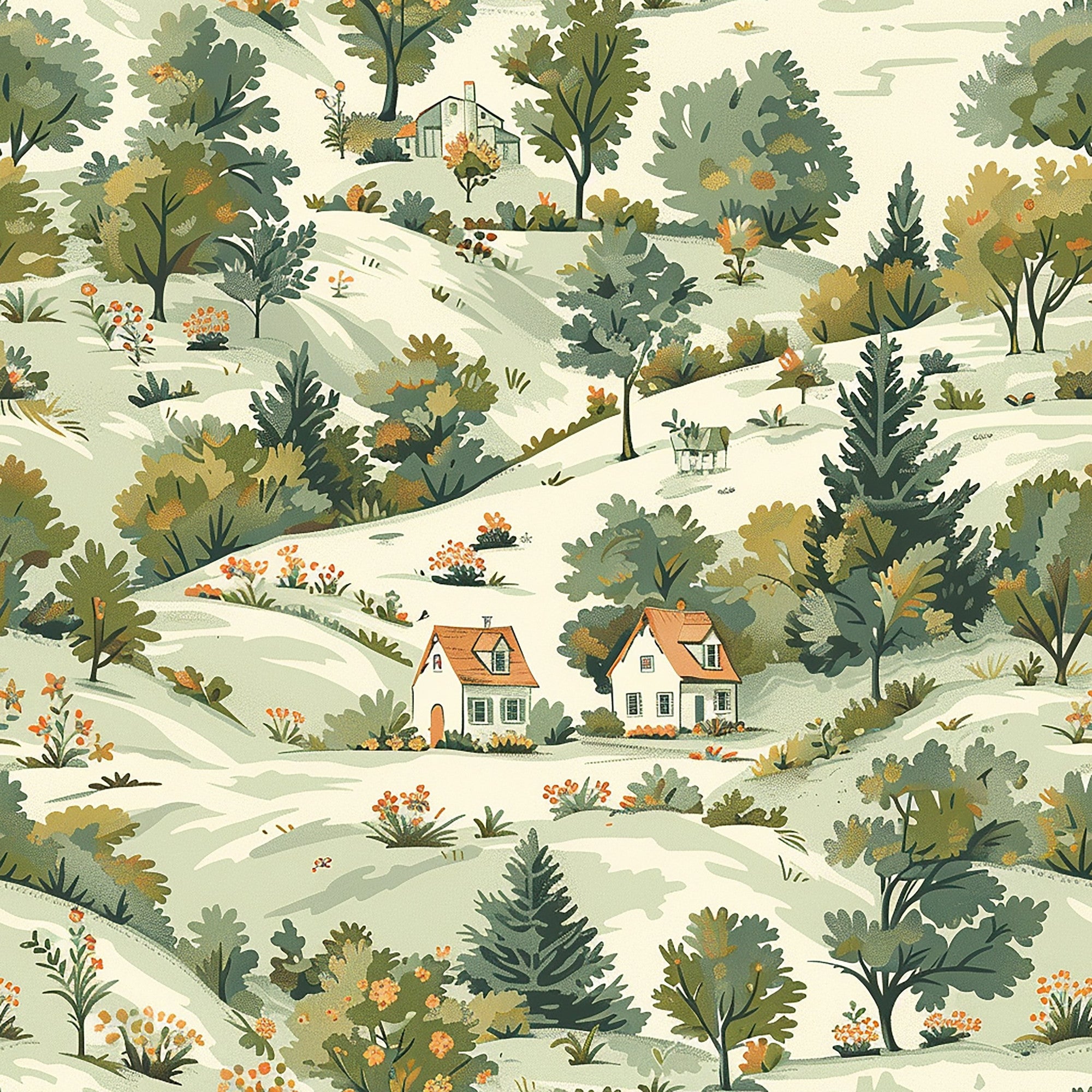 Countryside Cottages Pattern 4 Minky Fabric