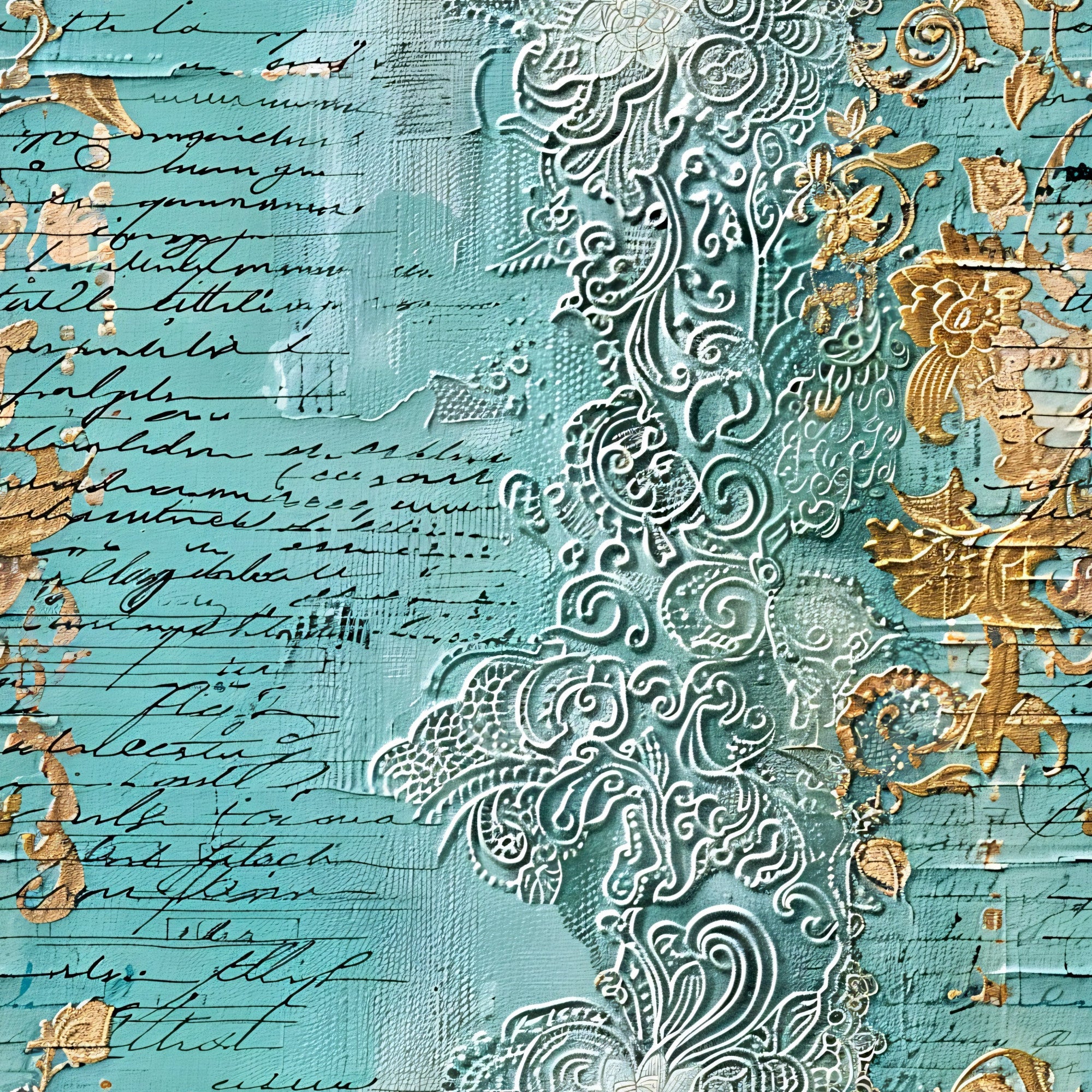 Gilded Lace Script Pattern 12 Minky Fabric