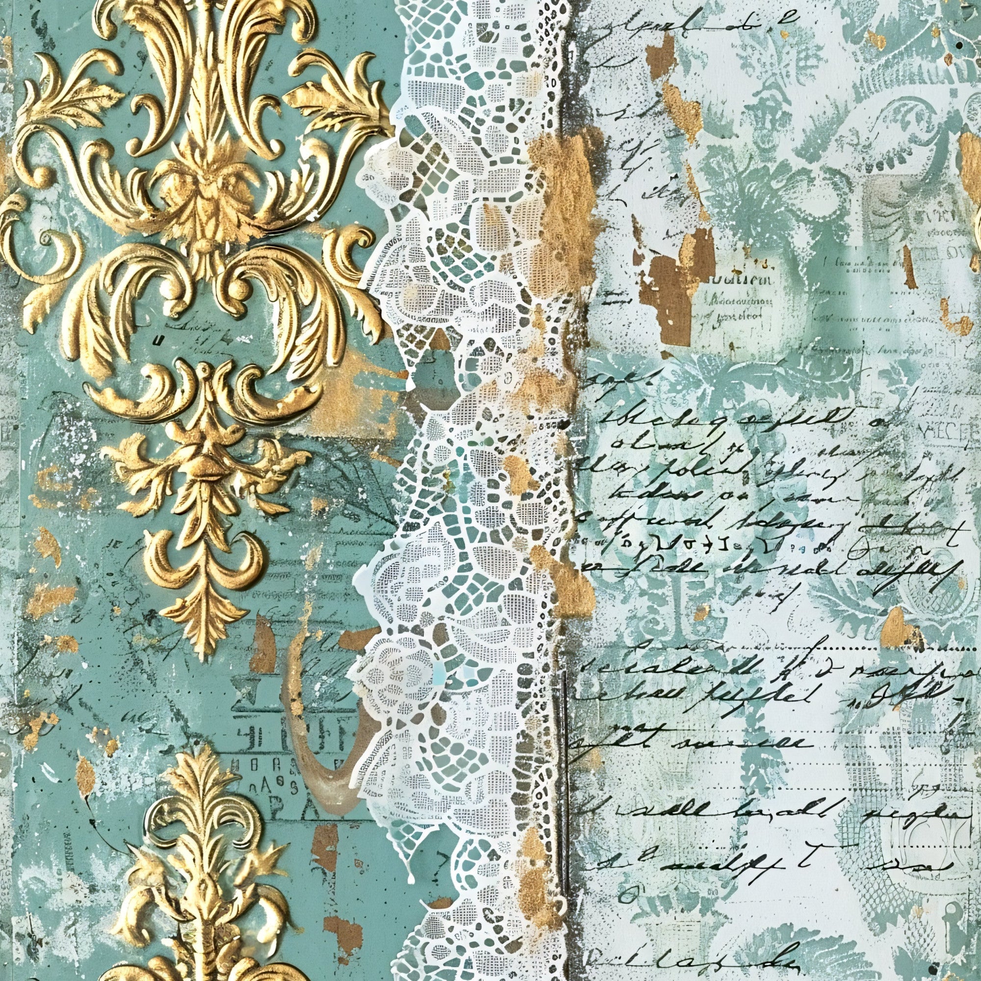 Gilded Lace Script Pattern 15 Minky Fabric