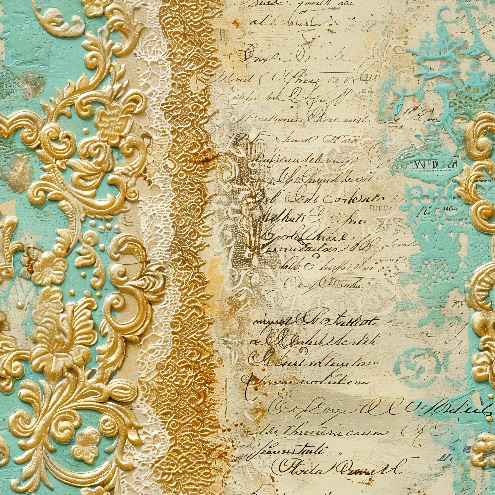 Gilded Lace Script Pattern 7 Minky Fabric