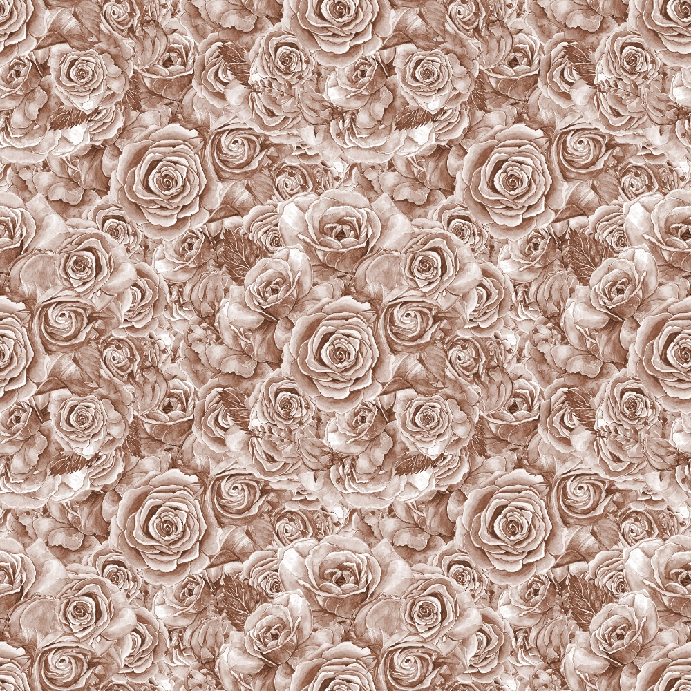 Pattern of sepia-toned roses densely layered, creating a continuous floral design.
