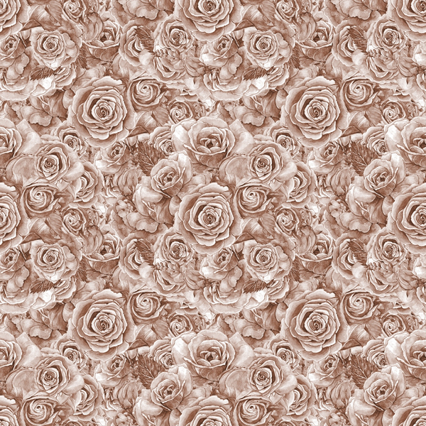 Pattern of sepia-toned roses densely layered, creating a continuous floral design.
