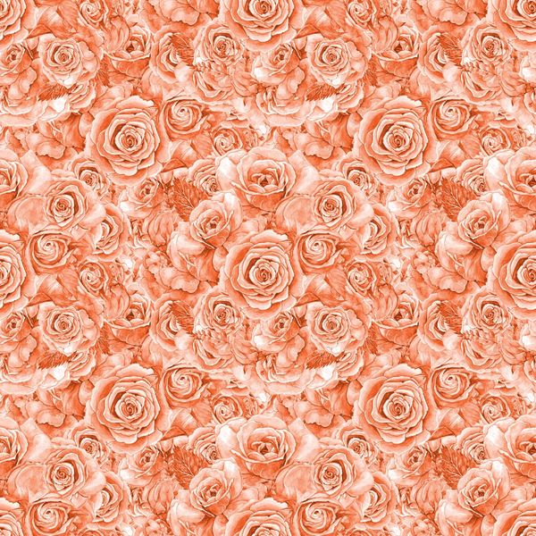 Seamless pattern of detailed, monochrome, peach-colored roses densely covering the entire image.