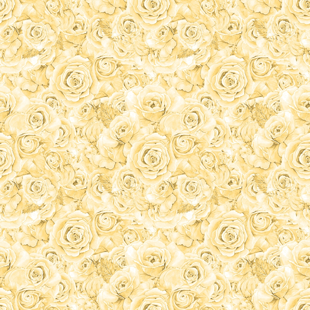 Pattern of overlapping yellow roses with detailed petals and leaves.