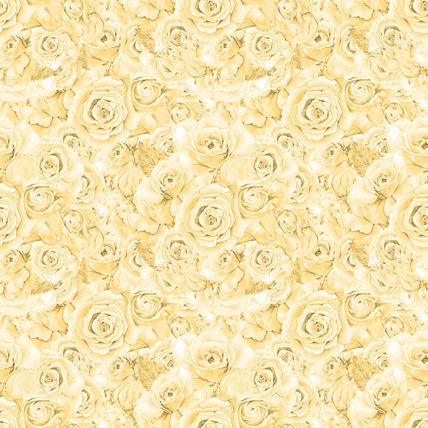 Pattern of overlapping yellow roses with detailed petals and leaves.