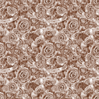A seamless pattern of vintage-style roses in a sepia tone, creating an ornamental floral design.