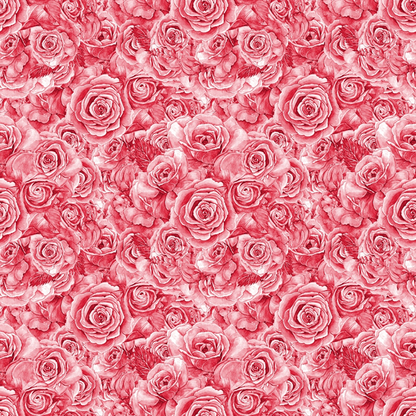 Seamless pattern of densely packed pink roses with intricate details, creating a lush floral design.