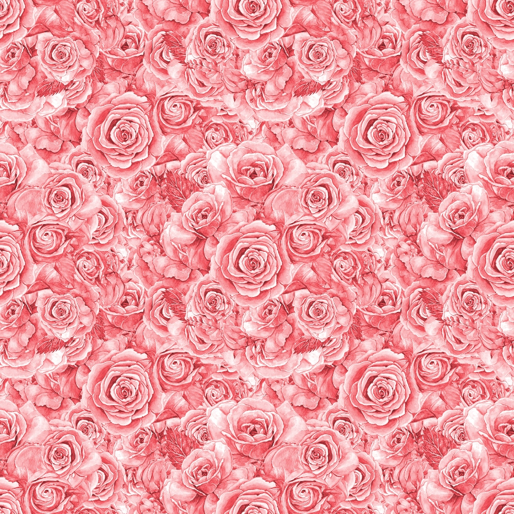 A seamless pattern of pink roses in full bloom, densely arranged with detailed petals, creating a decorative floral background.
