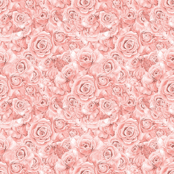 A seamless pattern of pink roses in full bloom, densely arranged, creating a floral tapestry.