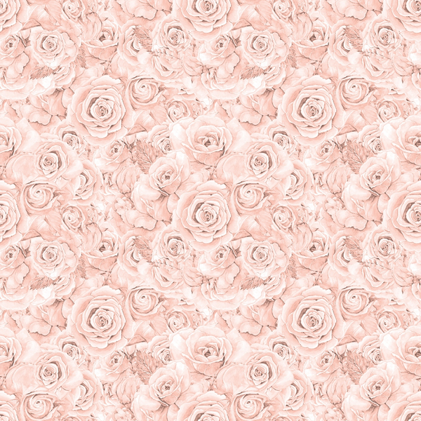 A pattern of light pink roses densely arranged, creating a floral background.