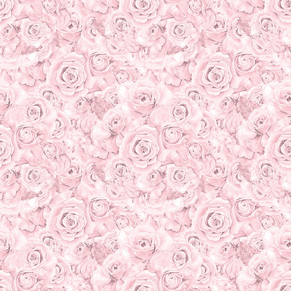 A seamless pattern of pink roses densely arranged, creating a uniform floral background.