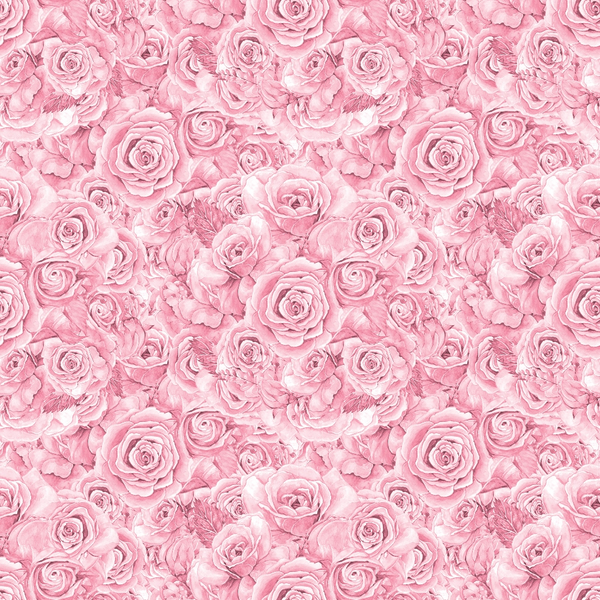 Pattern of overlapping pink roses and peonies with detailed petals, creating a seamless floral background.
