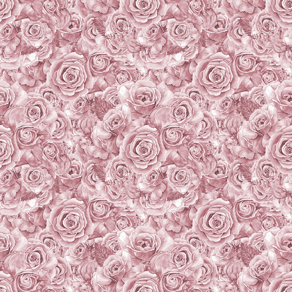 Pattern of densely packed vintage-style pink roses with intricate details, creating a seamless floral design.