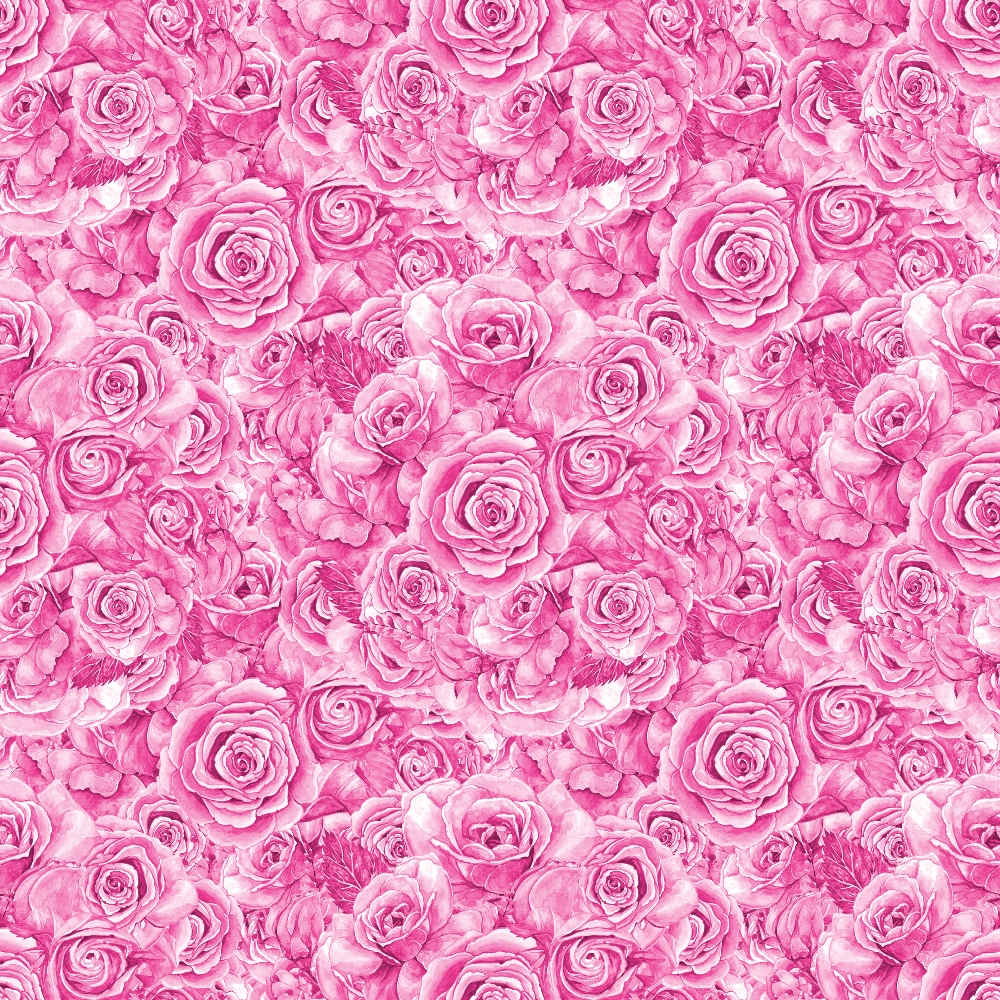 A seamless pattern of dense pink roses with detailed petals, creating a vibrant, floral tapestry effect.