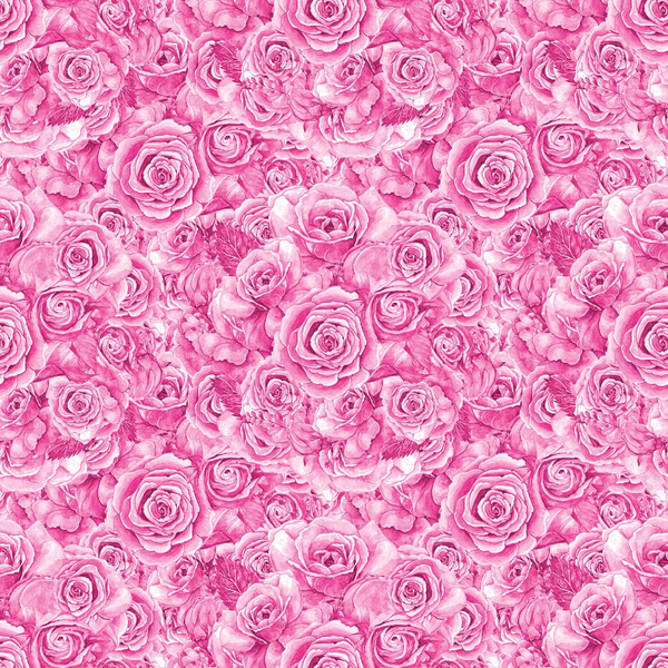 A seamless pattern of dense pink roses with detailed petals, creating a vibrant, floral tapestry effect.
