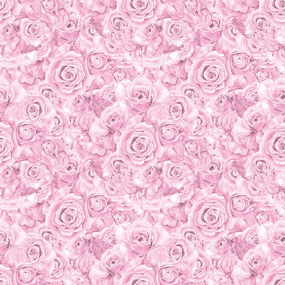 Pattern of densely packed, light pink roses with leaves in a seamless repetitive design.