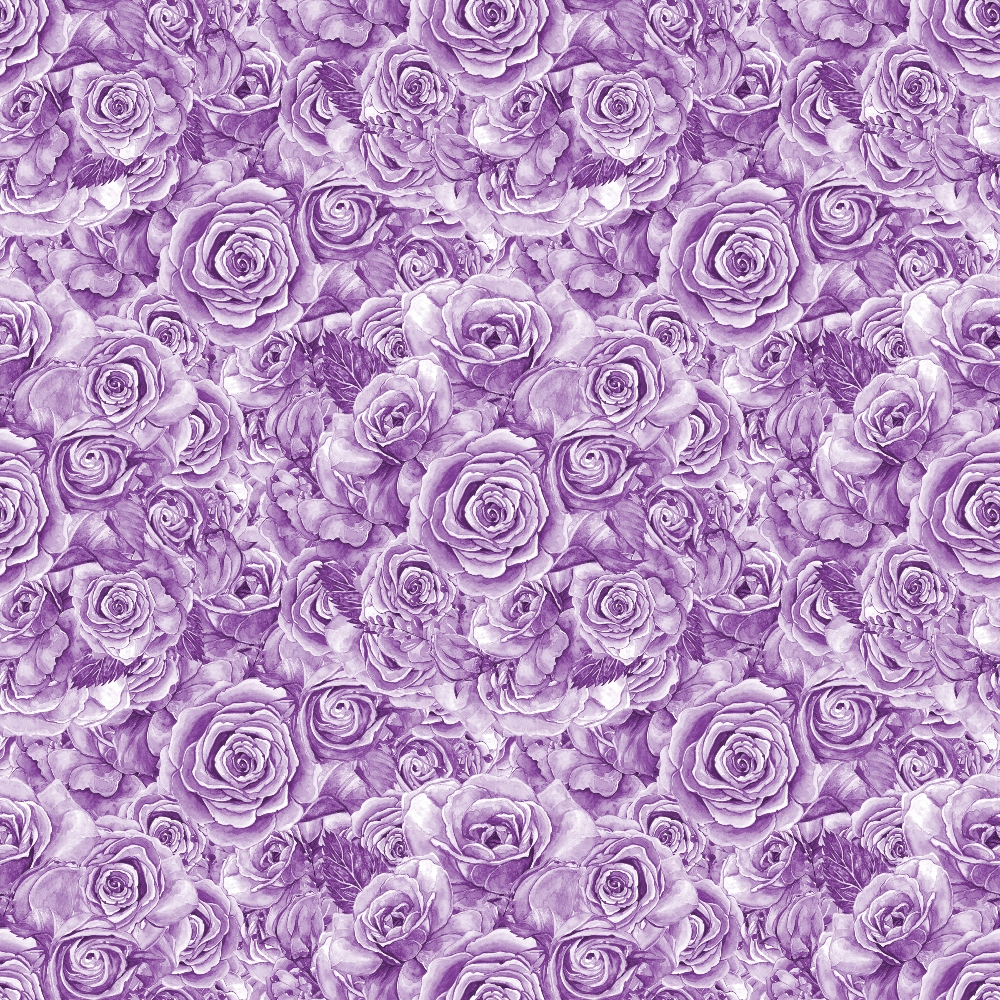 Pattern of overlapping purple roses in full bloom.