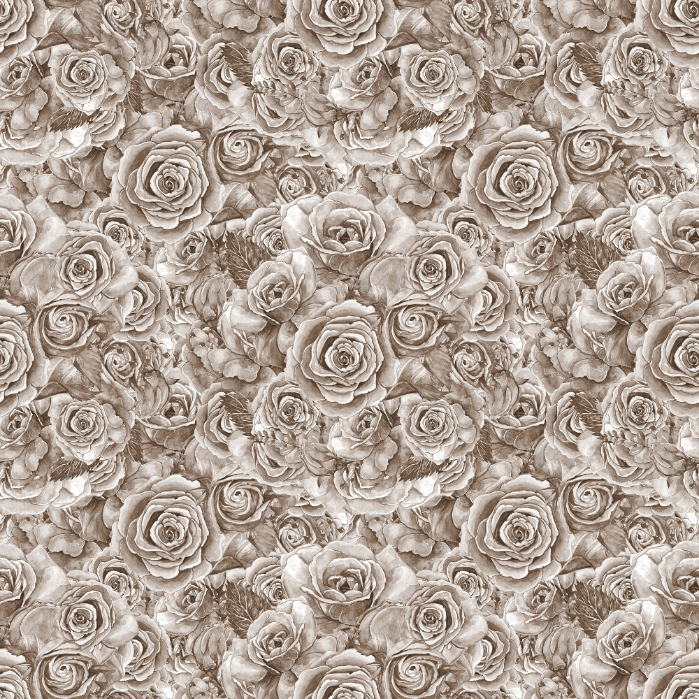 Seamless pattern of sepia-toned roses, densely packed in a repetitive design.