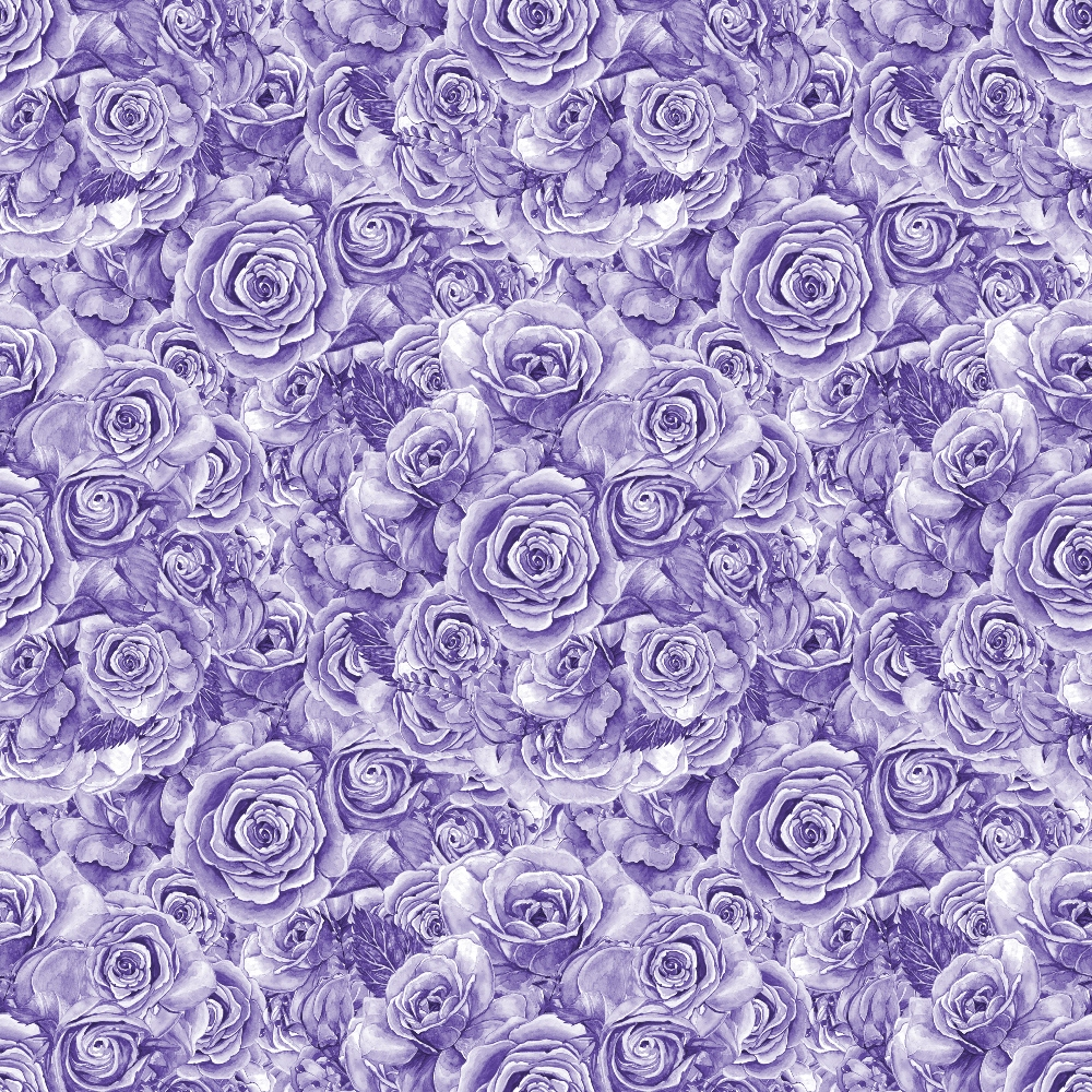 Pattern of various purple roses in full bloom, densely clustered and overlapping, creating a floral texture.