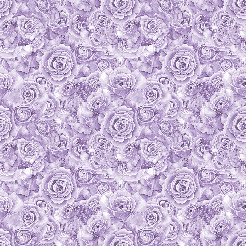 A seamless pattern of pale purple roses fills the image, with detailed petals and leaves creating a floral texture.