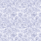 Pattern of intricately detailed, clustered roses in a monochrome, pale lavender hue.