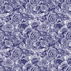 A seamless pattern of densely packed, detailed purple roses fills the image.