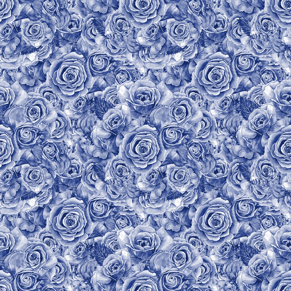 A pattern of densely clustered blue roses with intricate detailing, creating a seamless floral texture.
