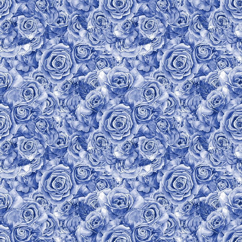 A detailed pattern of blue roses densely arranged, creating a floral texture. The image features various shades of blue, highlighting intricate petal details and layers.