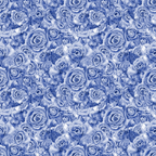 A detailed pattern of blue roses densely arranged, creating a floral texture. The image features various shades of blue, highlighting intricate petal details and layers.