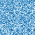 Pattern of blue roses densely packed together, arranged in a seamless and repetitive design.