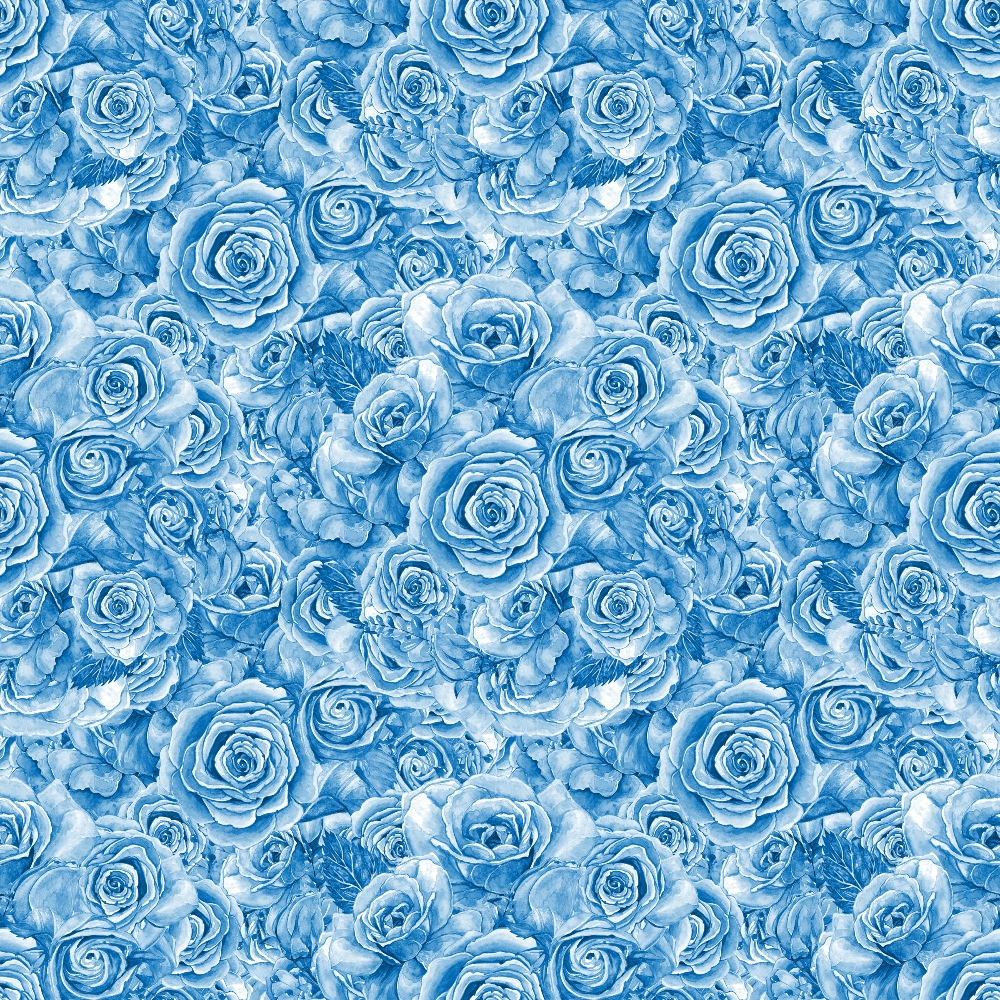 Pattern of blue roses densely packed together, arranged in a seamless and repetitive design.