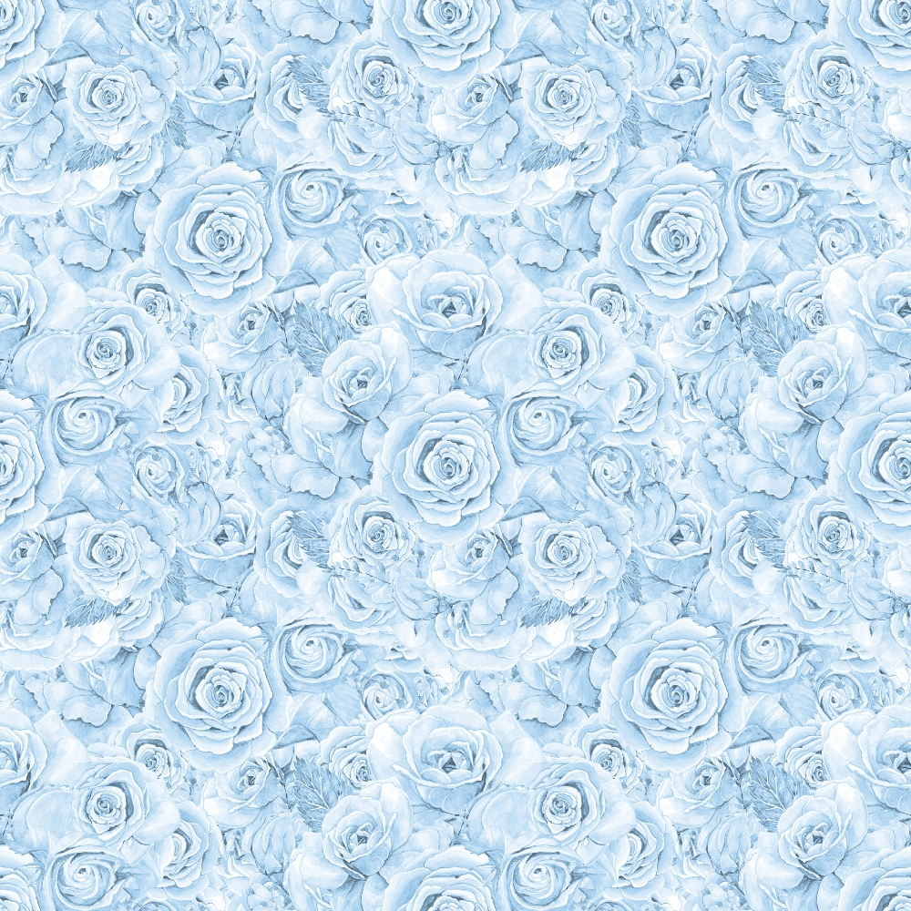 A detailed pattern of light blue roses densely arranged, creating a seamless floral background.
