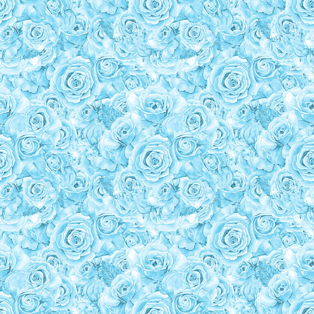 A seamless pattern of blue roses fills the image, creating a continuous floral background.