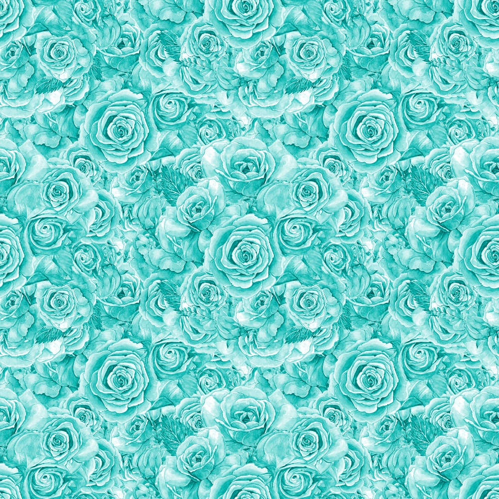 Pattern of turquoise roses densely packed, creating a seamless floral background.