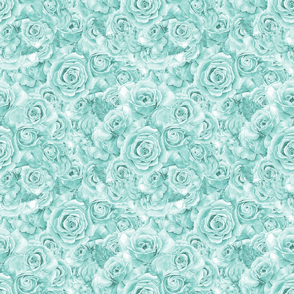 A seamless pattern of teal roses, densely arranged and overlapping, creating a floral texture.