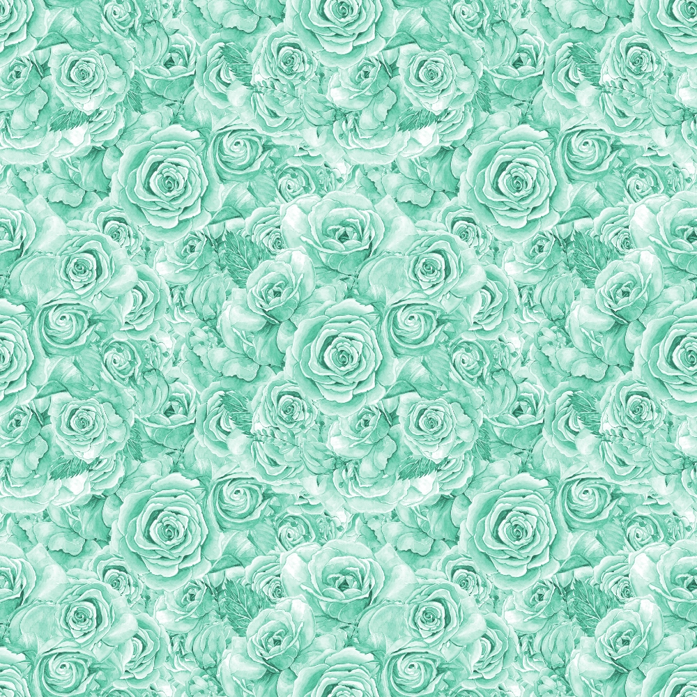Pattern of teal roses tightly packed together, creating a seamless floral background.