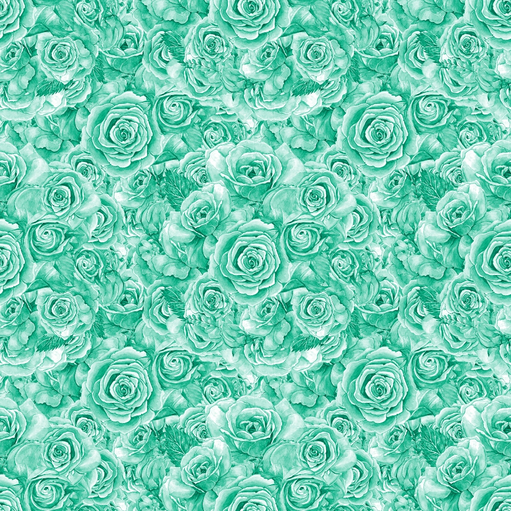 A seamless pattern of teal-colored roses, densely packed and overlapping, creating a vibrant floral design.