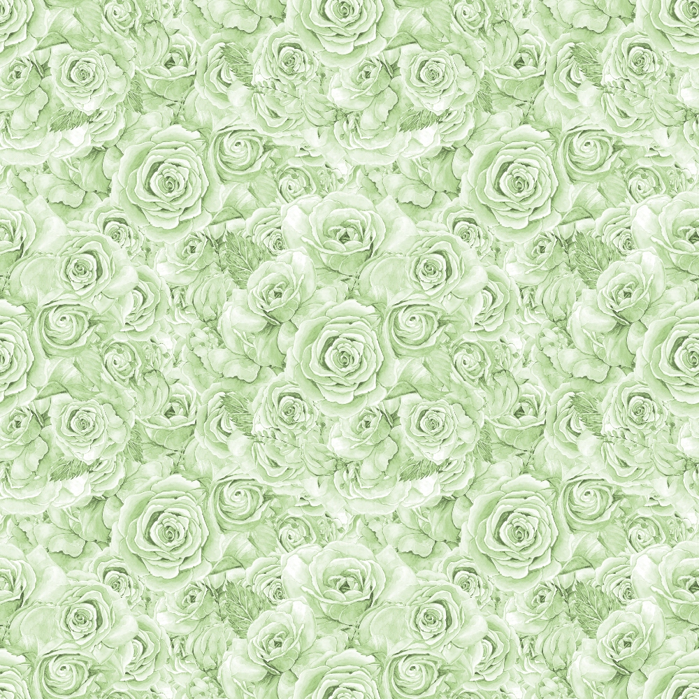 Pattern of green roses overlapping each other, creating a dense floral background.