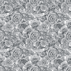 Black and white illustration of densely packed roses filling the entire frame, creating a seamless floral pattern.