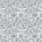 A seamless pattern of gray roses, densely arranged with overlapping petals, creating a textured floral background.