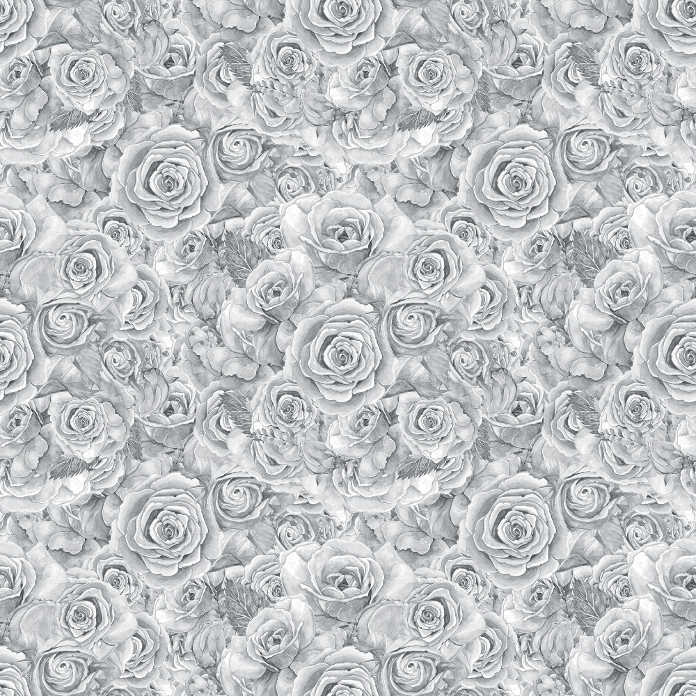 A seamless pattern of gray roses, densely arranged with overlapping petals, creating a textured floral background.