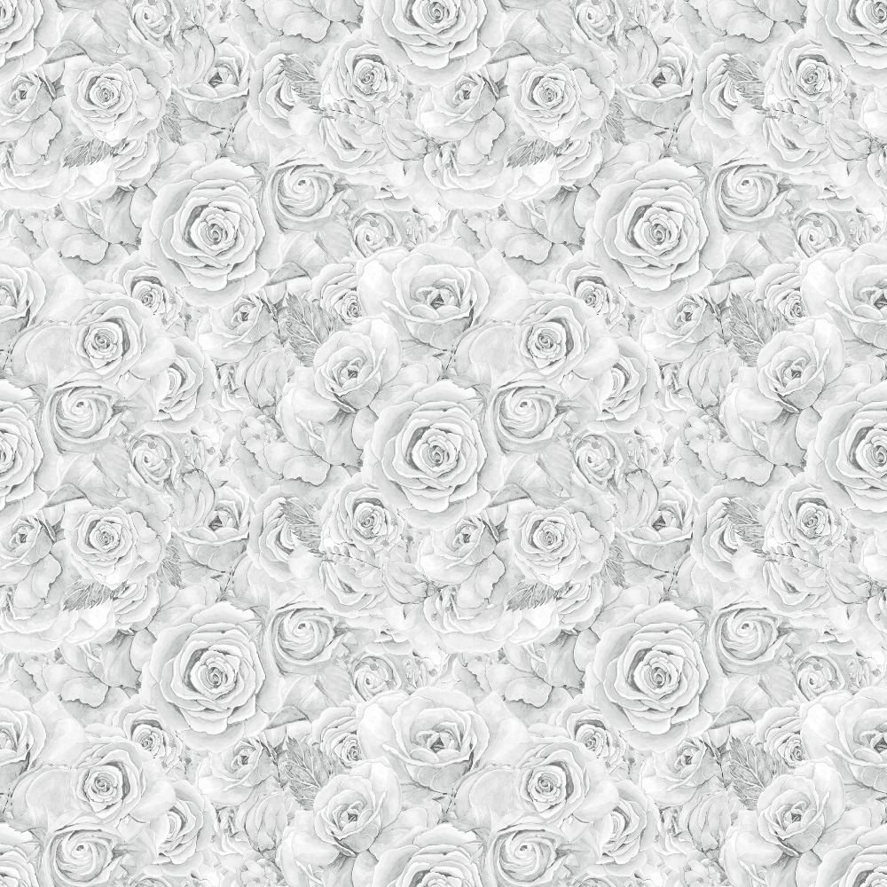 Black and white sketch of a dense arrangement of roses, filling the entire image with overlapping blooms.