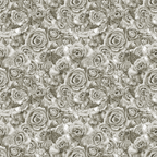 Monochrome pattern of roses densely arranged, featuring detailed and intricate floral designs in shades of gray.